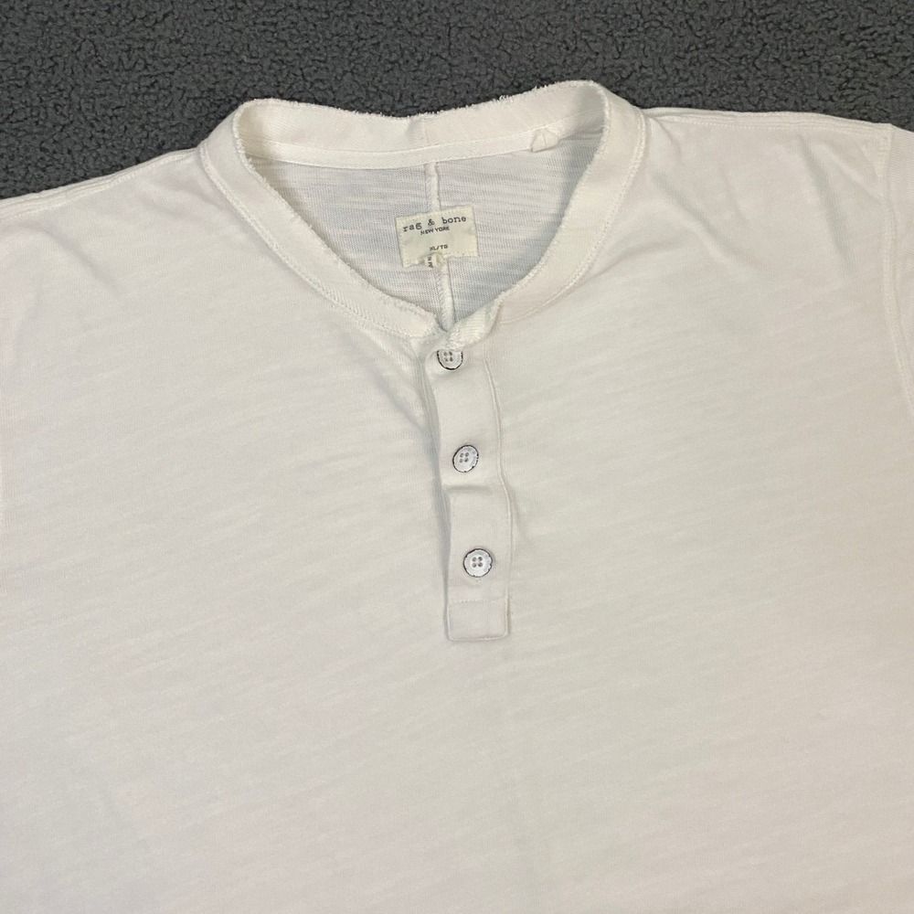 Rag and Bone T-Shirt Mens XL White Henley Slub Cotton Short Sleeve Rock Grunge